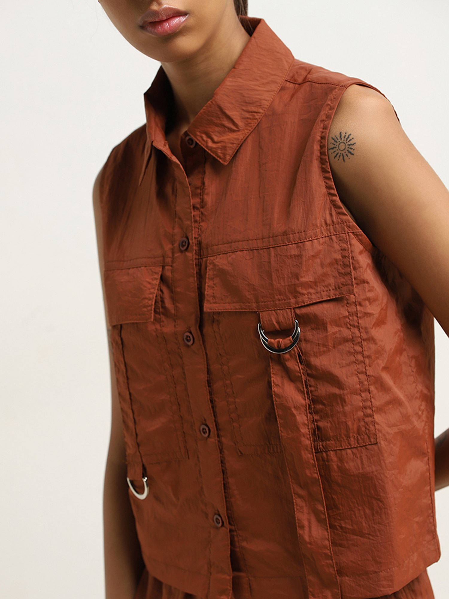 Studiofit by Westside Rust Sleeveless Utility Jacket