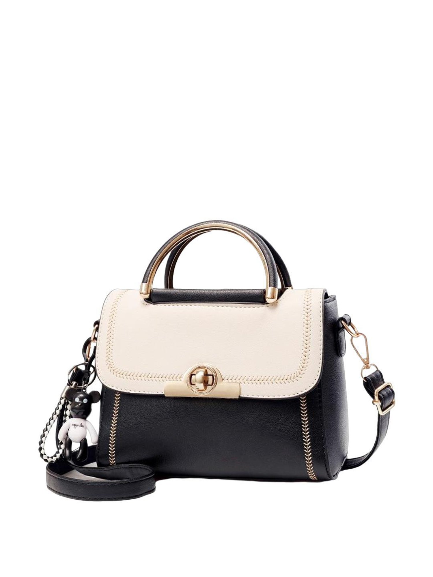 Angeline Black Solid Medium Satchel Handbag