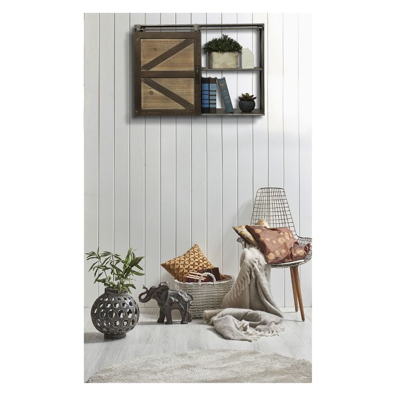 27.8" x 20.1" Farmhouse Sliding Barn Door Storage Cabinet Shelf Brown - Gallery Solutions