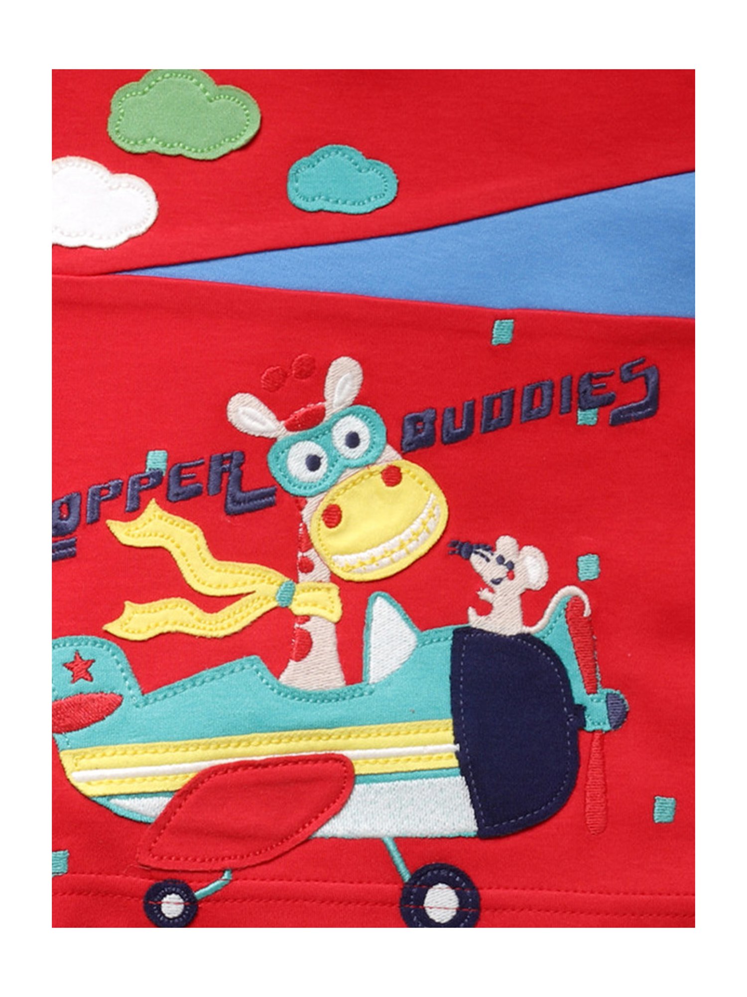 Pranava Kids Red Cotton Patch Work T-Shirt