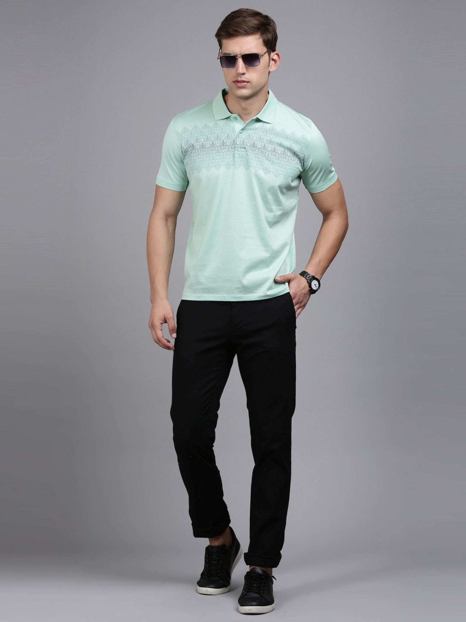 Louis Philippe Sport Blue Cotton Regular Fit Printed Polo T-Shirt