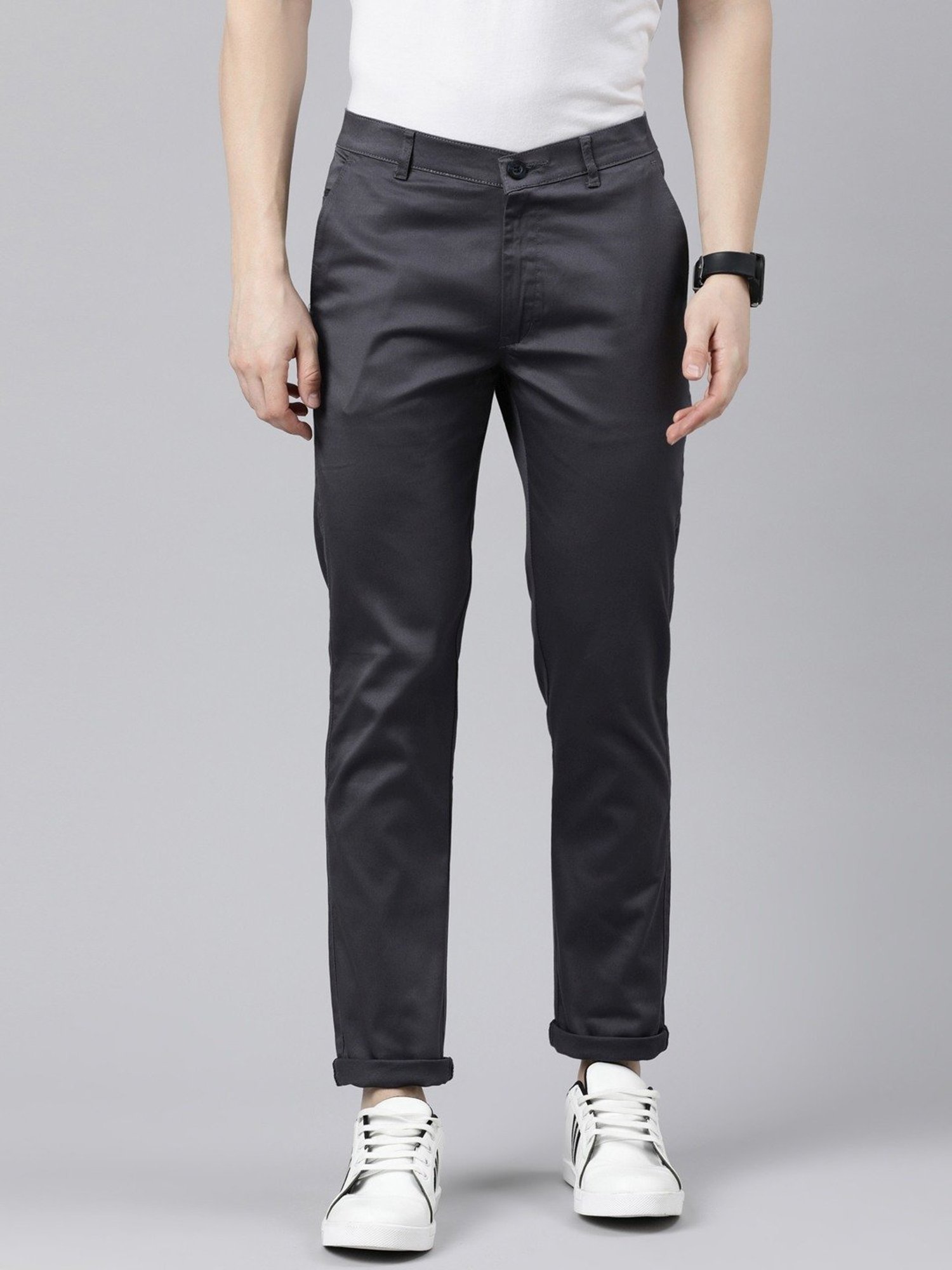 CINOCCI Grey Cotton Slim Fit Chinos