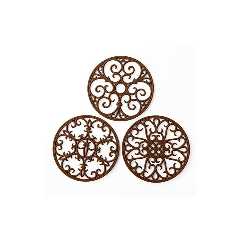 Trivet Mat - Non-Slip & Heat Resistant Kitchen Hot Pads for Countertops & Table - Kitchen Trivets for Hot Dishes & Cookware - Hot Pot Holder for Pots & Pans - Chocolate Brown, Set of 3