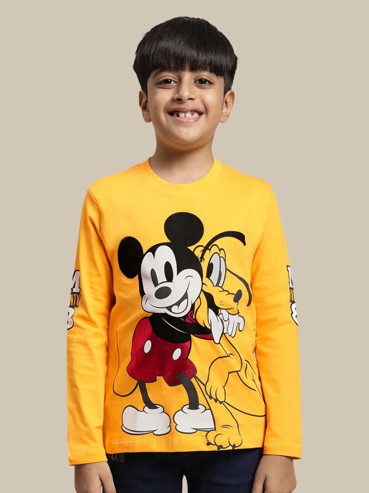 Kidsville Yellow & Navy Cotton Printed T-Shirt