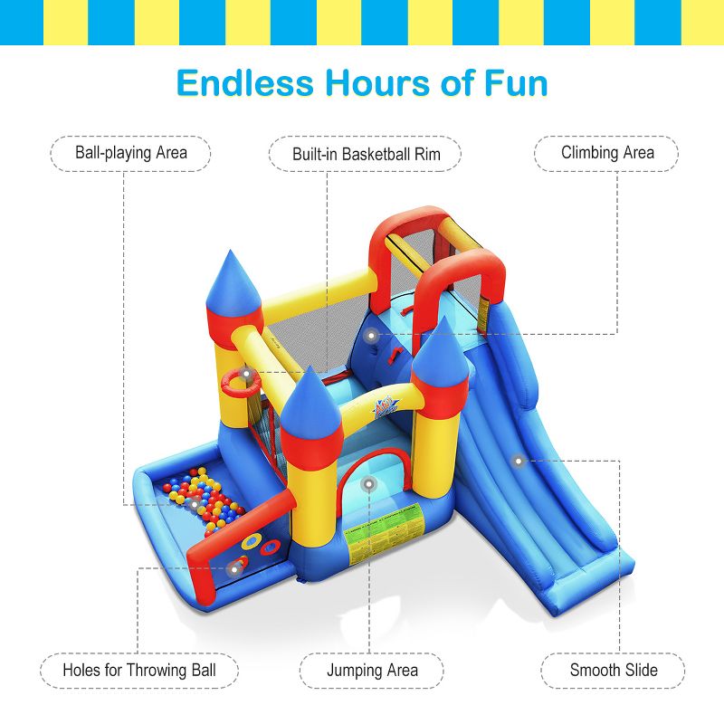 Costway Inflatable Bounce House Slide Bouncer Kids Castle Jumper w/ Balls & 780W Blower