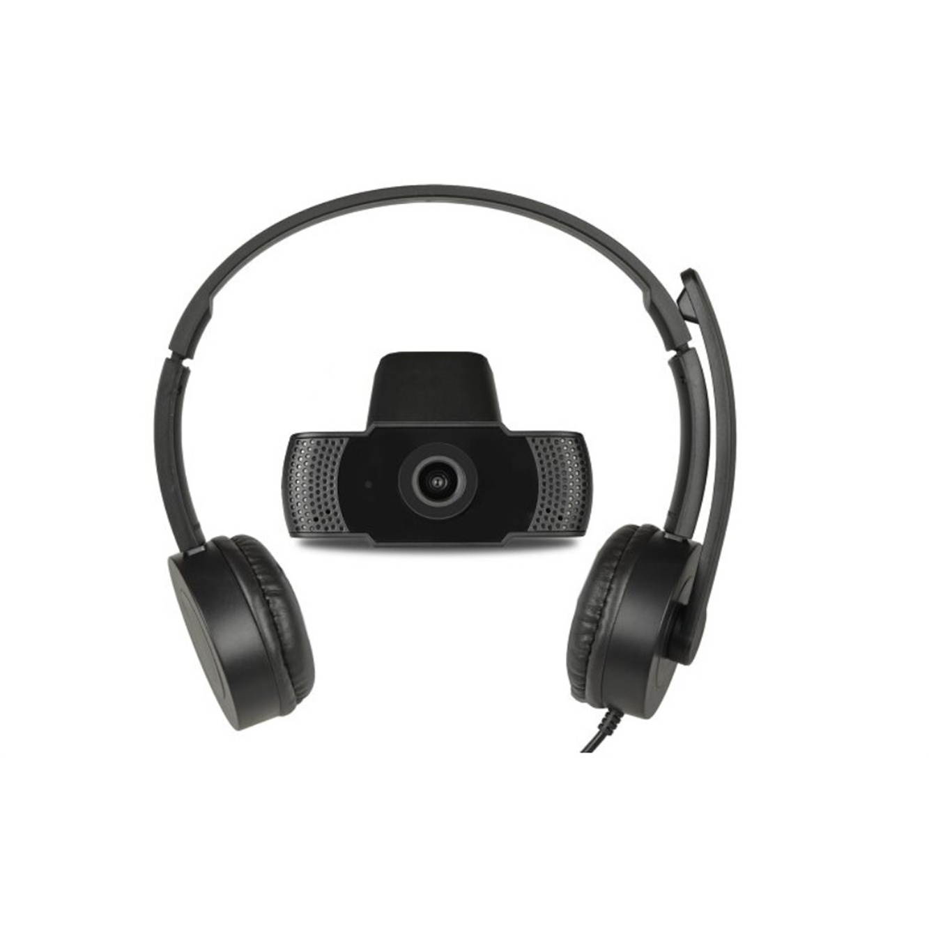 Evertek USB Online Meeting Kit - Full HD USB Webcam & Stereo Headphones w/Noise-Canceling Mic, Black