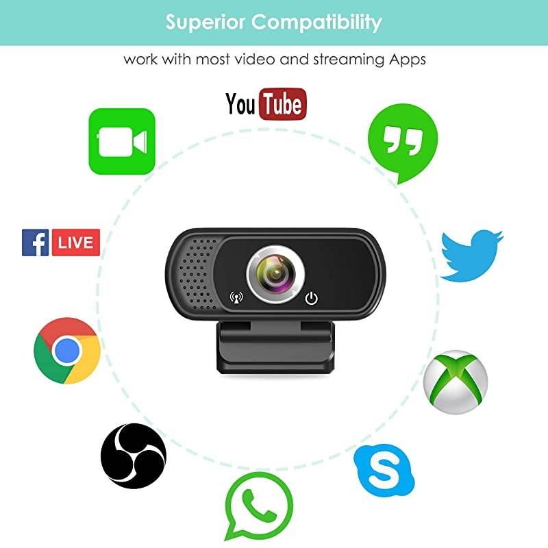 HD Webcam 1080P with Microphone PC Laptop Desktop USB Webcams 110Degree Widescreen Web Camera with Rotatable Clip Black A1