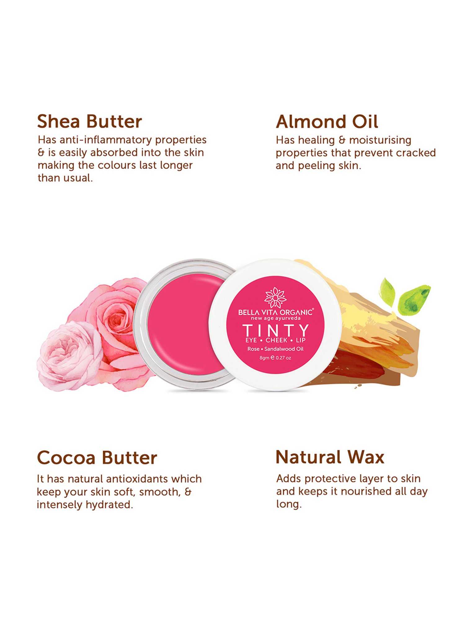 Bella Vita Organic Rose 3 in 1 Tinty for Moisturizing & Nourishing - 8 gm