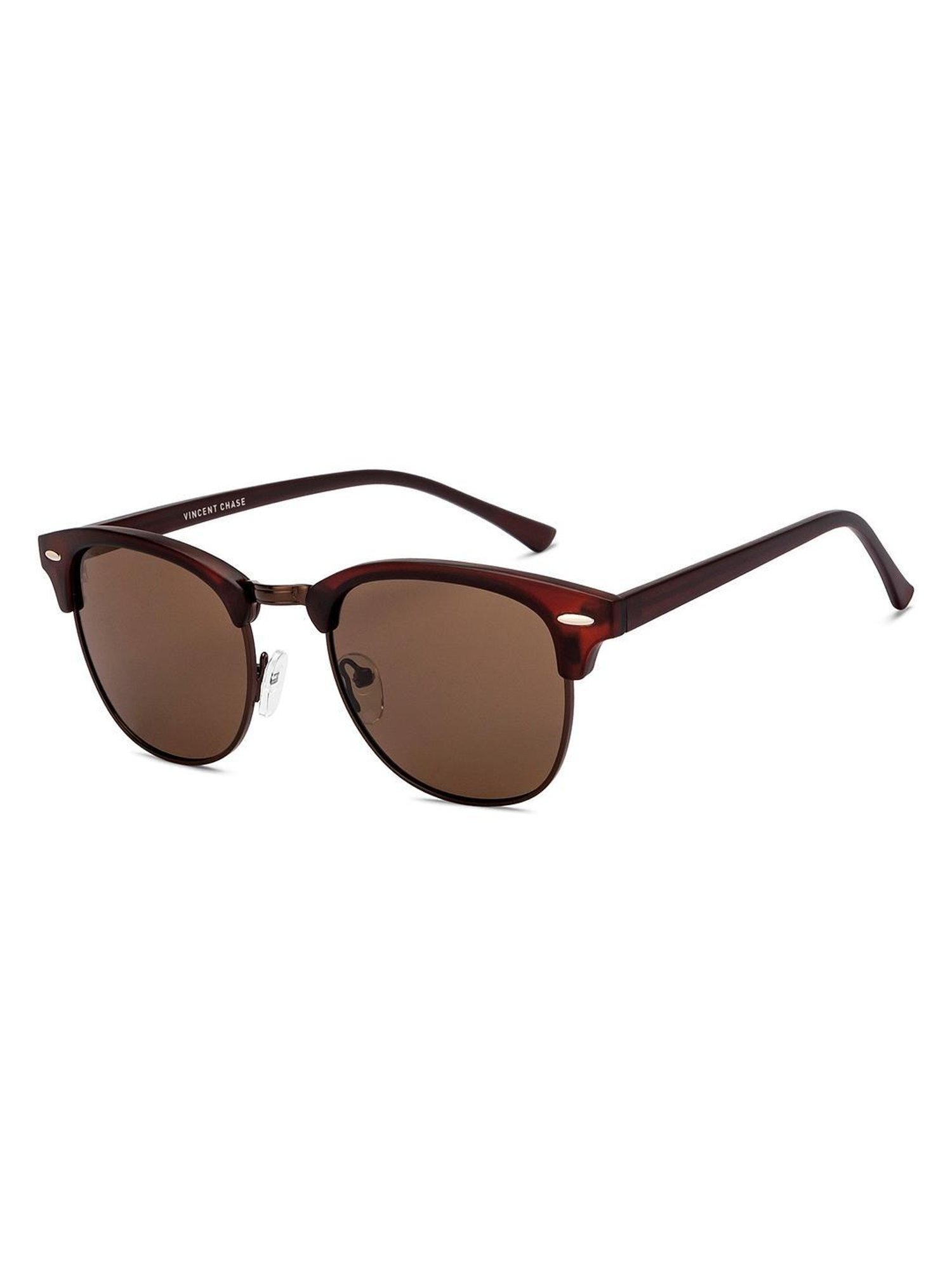 Vincent Chase Brown Clubmaster Polarised and UV Protected Lens Unisex Sunglasses
