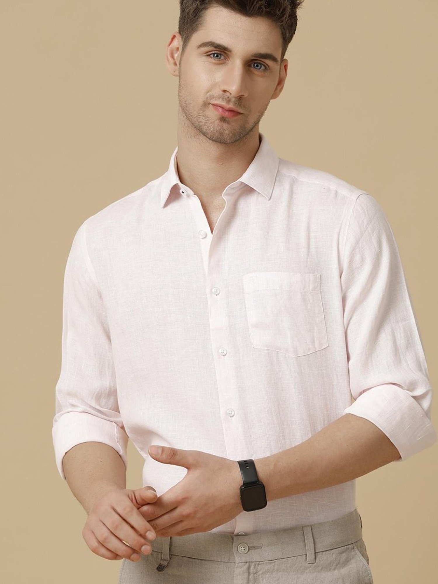 Linen Club Pink Linen Contemporary Fit Shirt