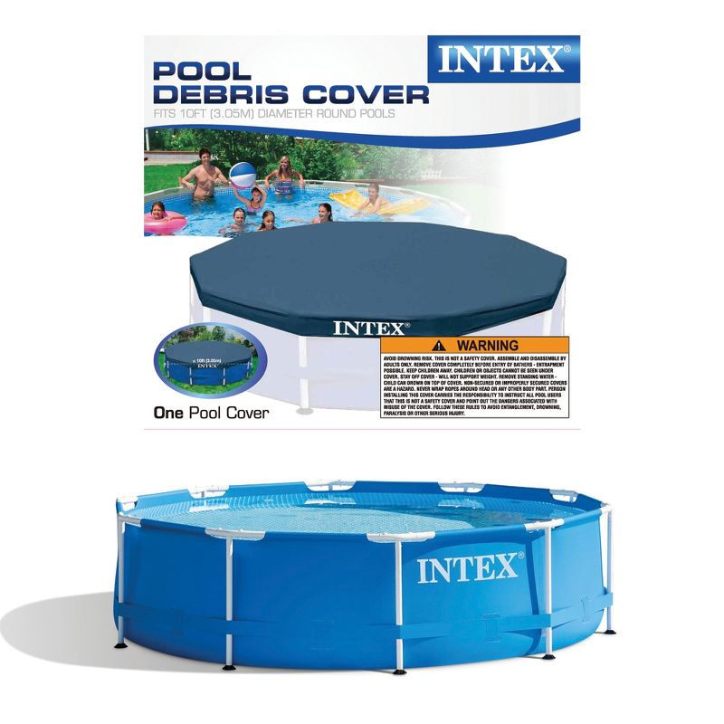 Intex 28206EH 10 Feet x 30 Inch Metal Frame Outdoor Backyard Above Ground Circular Beachside Swimming Pool with Pool Care 3 Inch Chlorine Tabs, 50 lbs