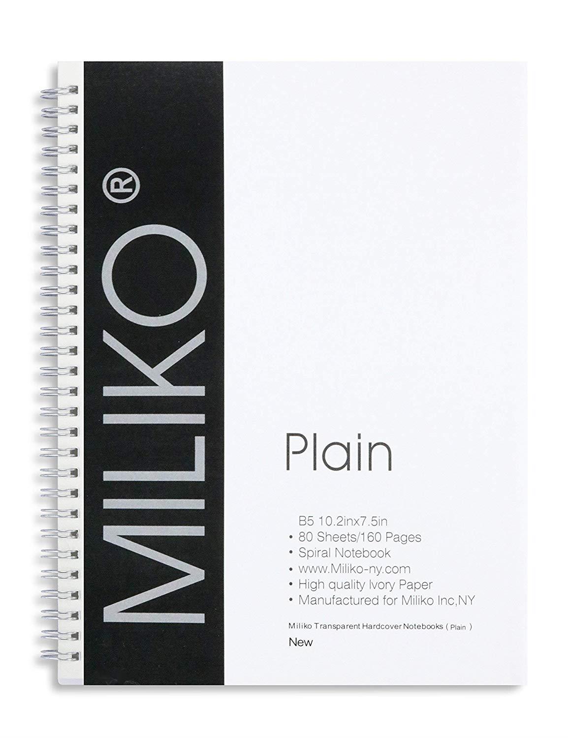 Miliko Transparent Hardcover B5 Blank Wirebound/Spiral Notebook/Journal Set-2 Per Pack, 7.1"x10"(Blank)