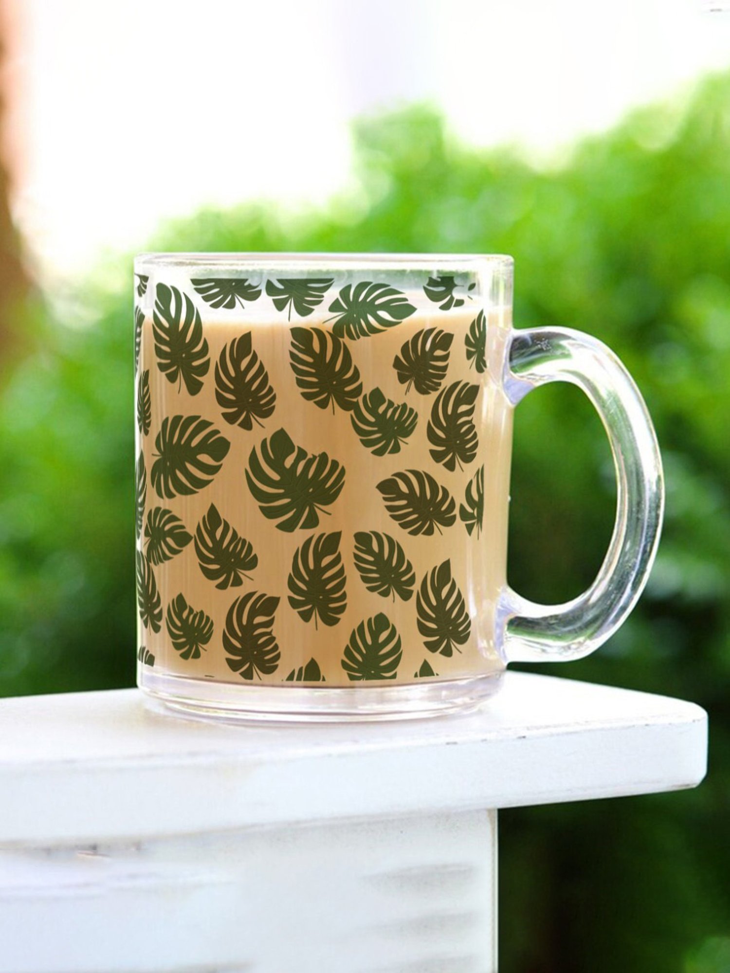 Gathari Leaves Transparent Glass Coffee Mug