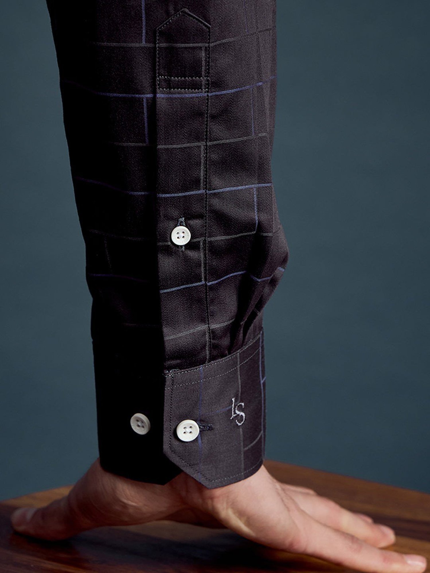 Louis Stitch Grey Cotton Regular Fit Striped Shirt