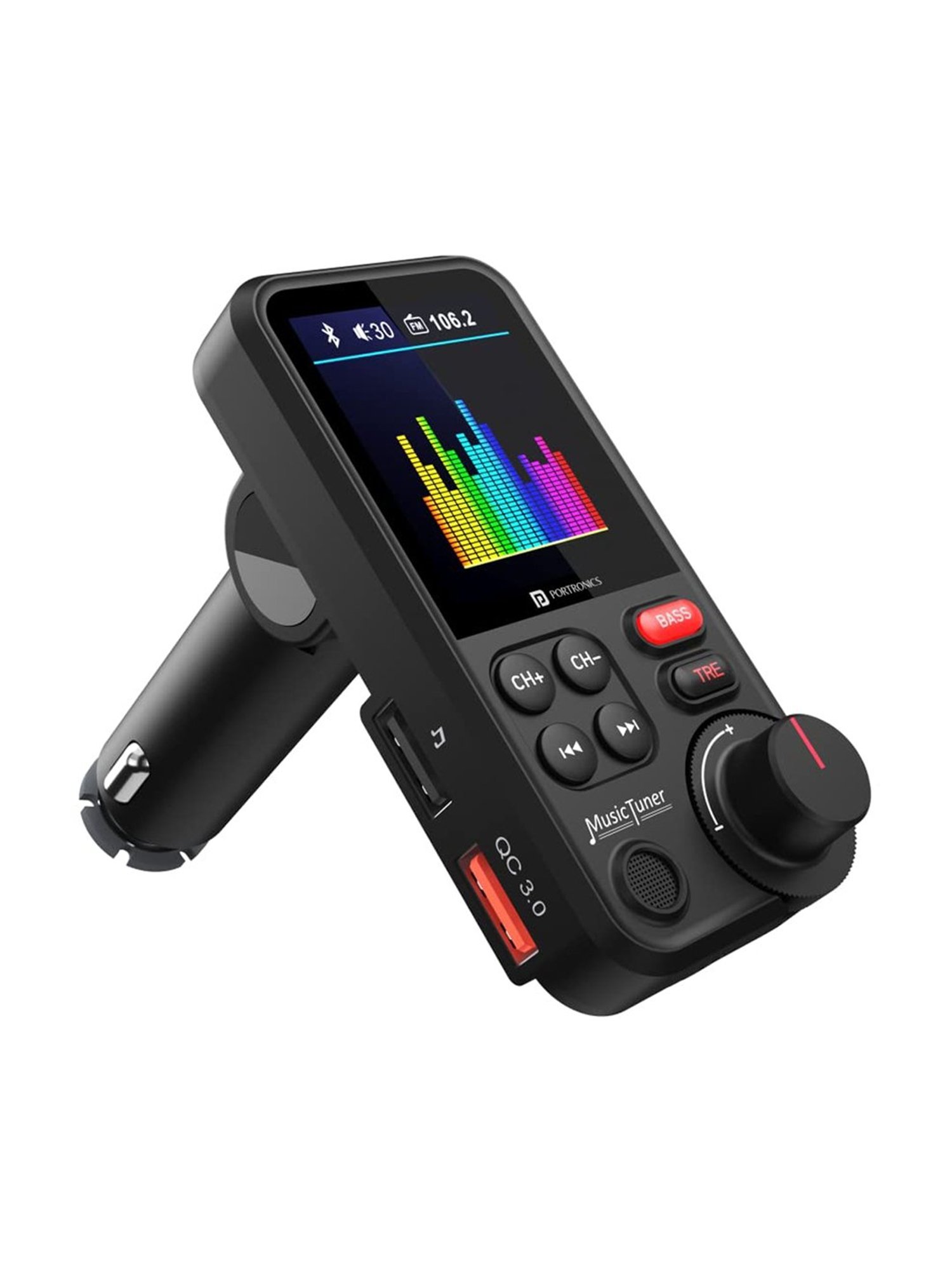 Portronics POR-1733 Auto One Smart Car Charger & Music Streamer with Bluetooth 5.0 (Black)