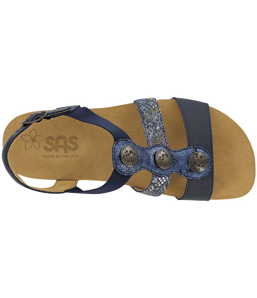 SAS Clover Snake Print Accent Leather Sandals
