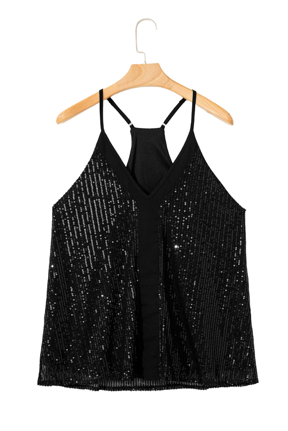 Black Sexy Contrast Spaghetti Strap Sequin Camisole