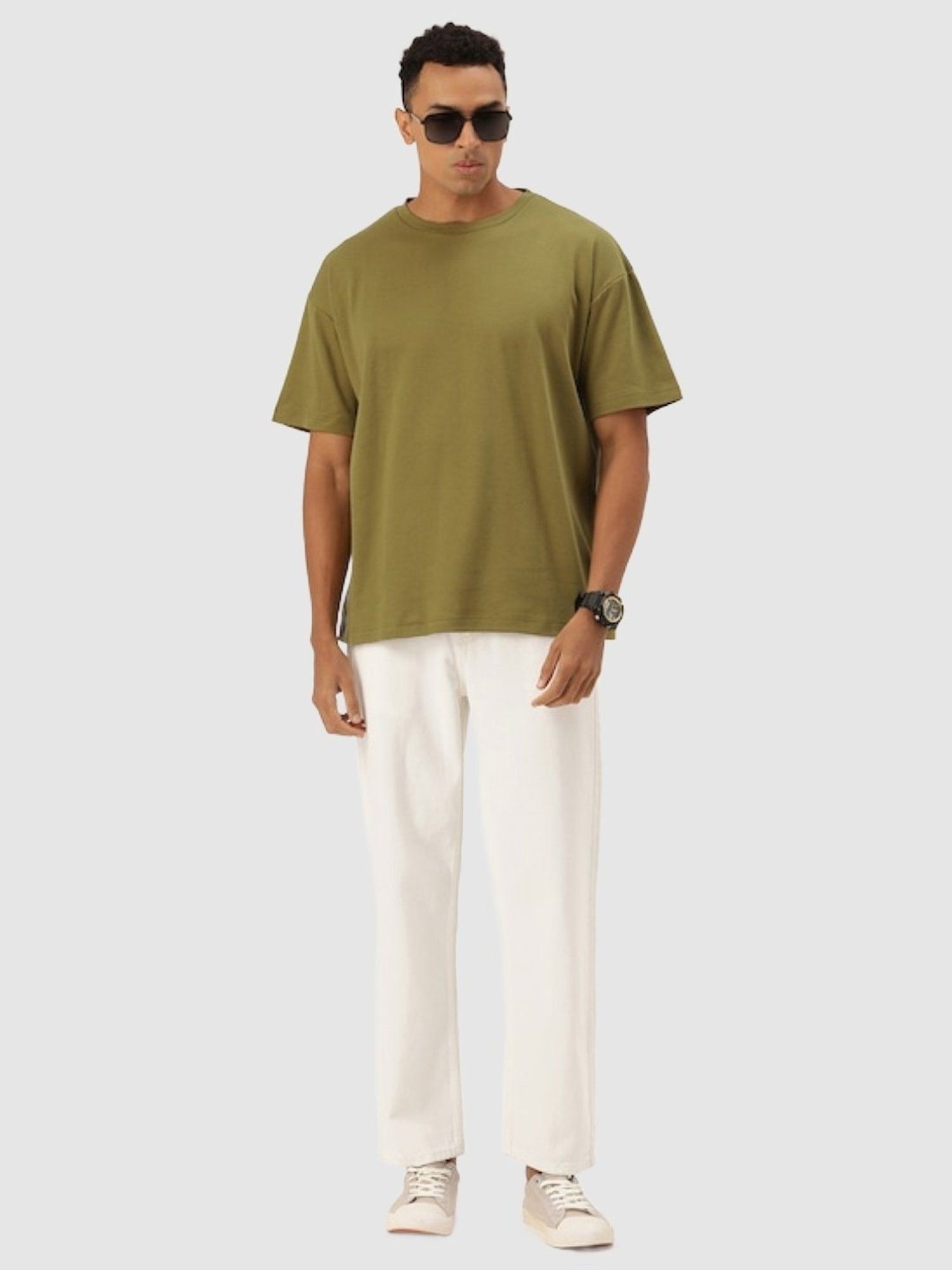 Bene Kleed Olive Cotton Loose Fit T-Shirt