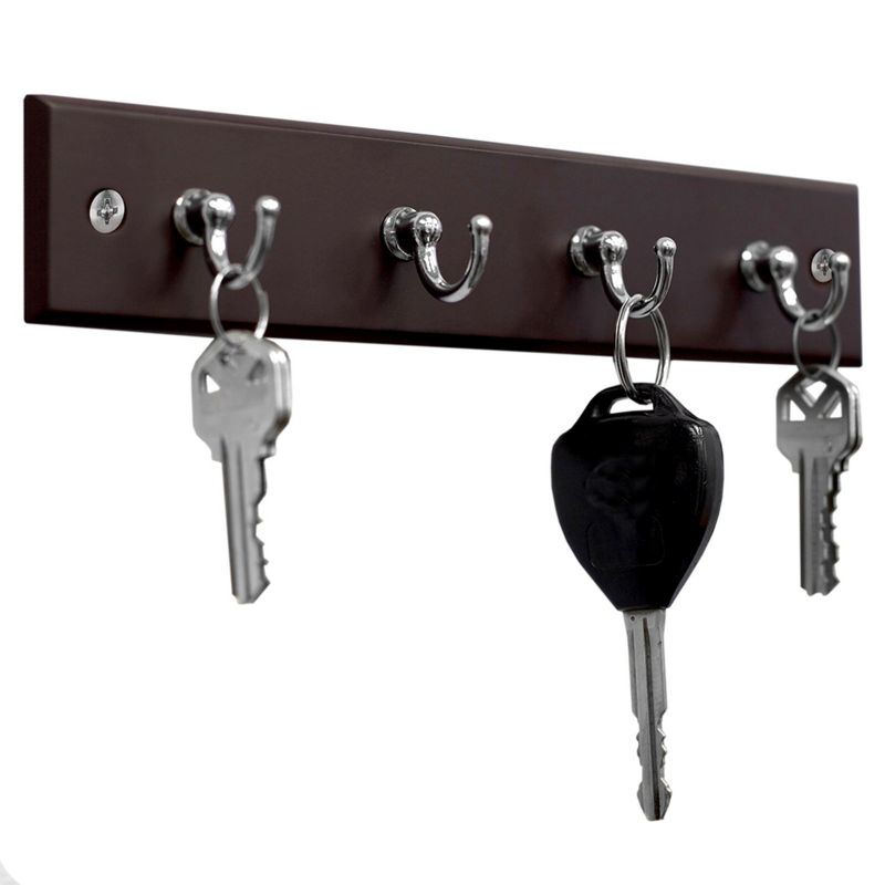 Home Basics 4 Hook Wall Mounted Key Rack, Cherry