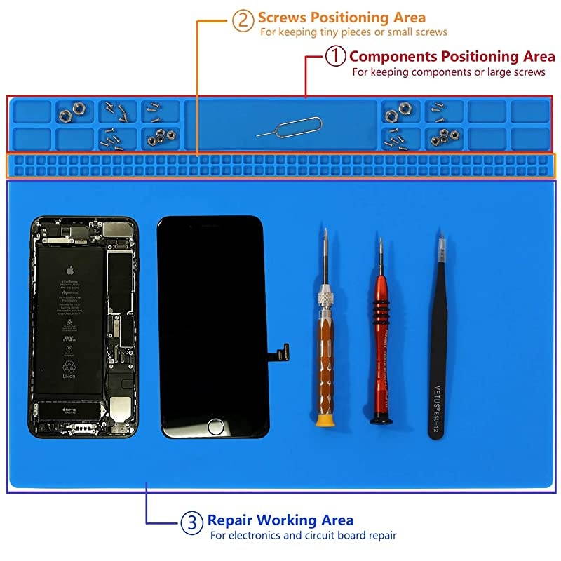 Mat, Heat Insulation Silicone Repair Mat, Premium Magnetic ing Mat Heat Resistant 932&deg;F Electronics Mat for Station, Phone and Computer Repair 13.8''x9.8'' Navy Blue