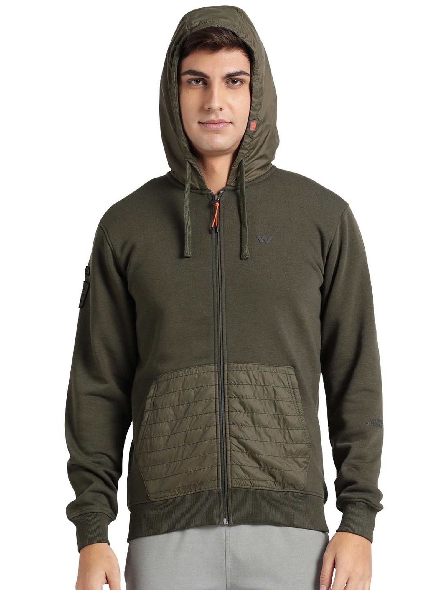 Wildcraft Dark Olive Regular Fit Self Design Hooded Sweatshirt