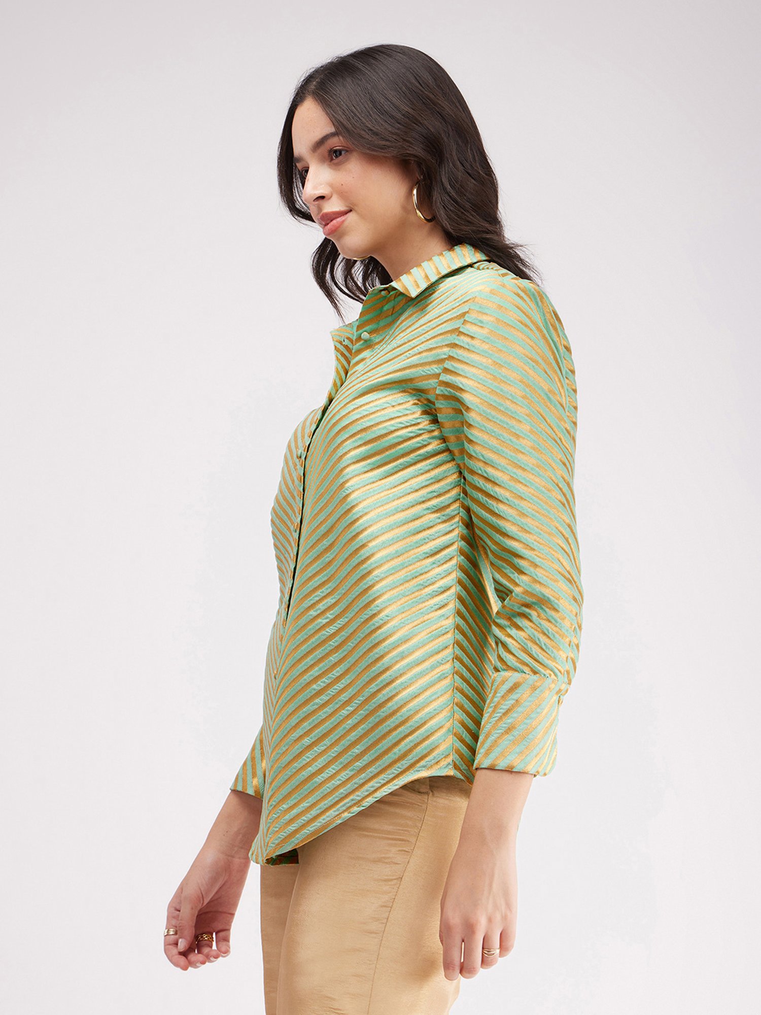 Fablestreet Green & Gold Striped Top