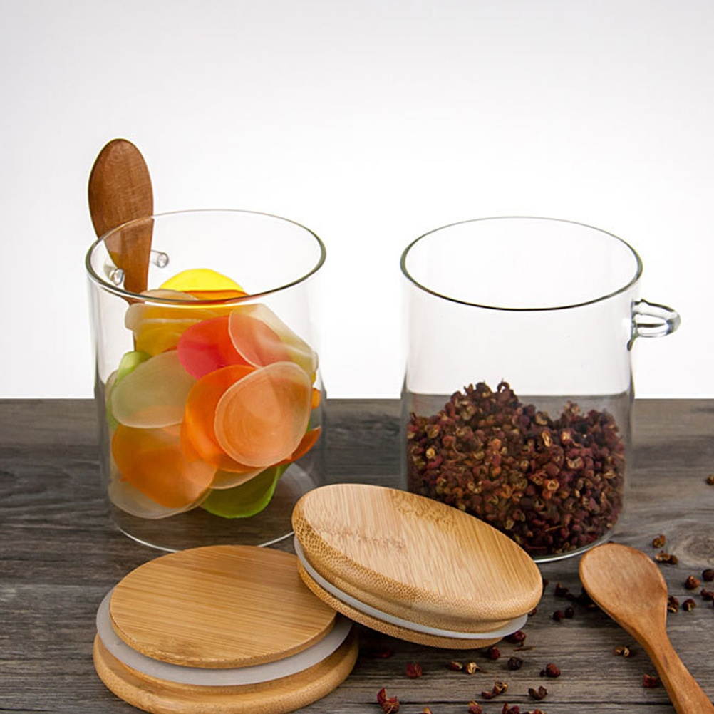 1Pc Kitchen Seasoning Jar Transparent Storage Pot Condiment Storage Case Dressing Bottles with Spoon 8x12cm