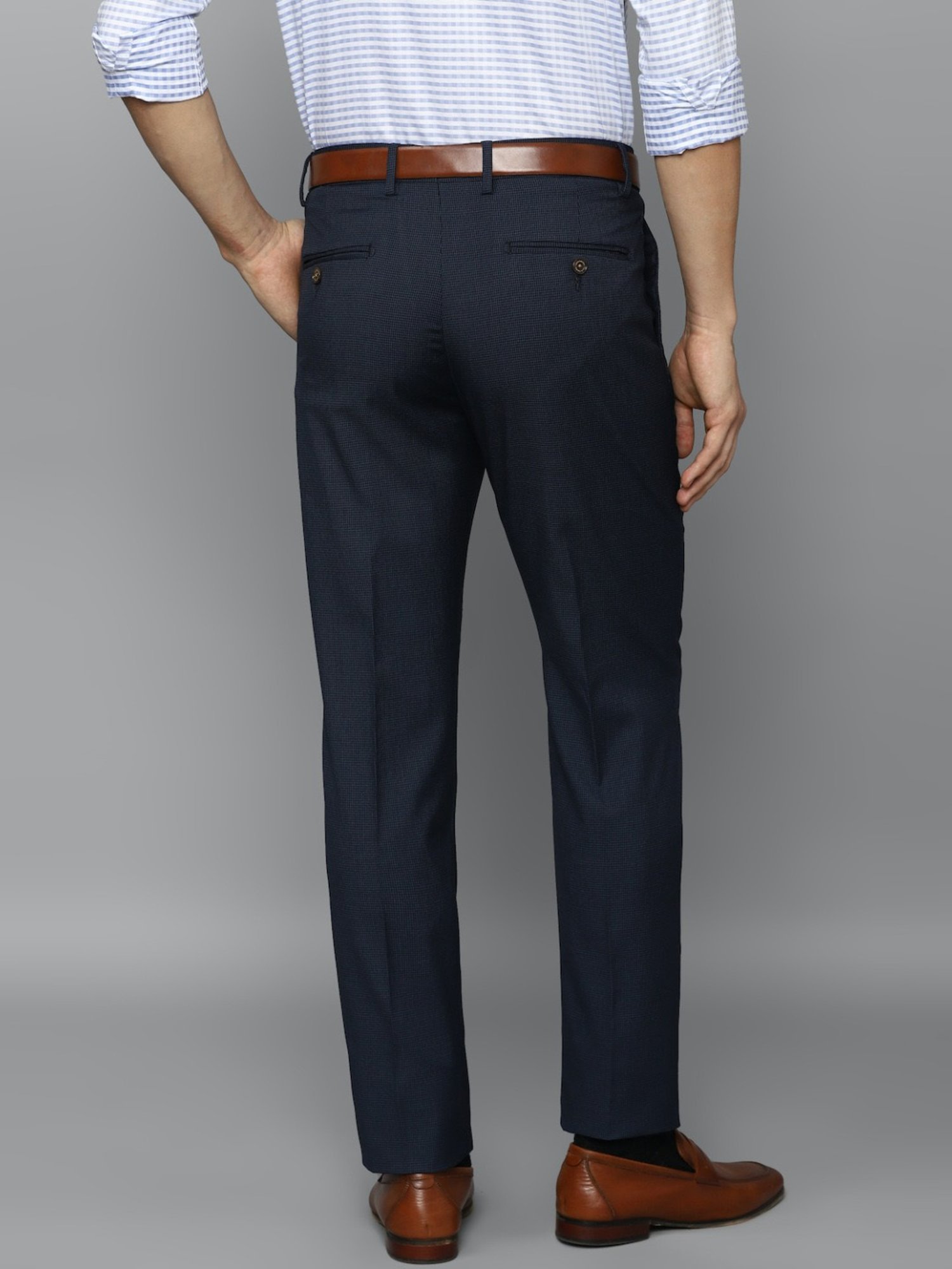 Louis Philippe Navy Slim Fit Self Pattern Trousers