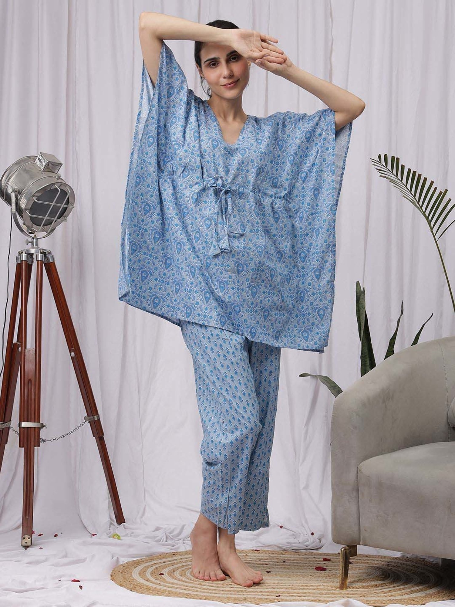 NEUDIS Blue Printed Kaftan Pyjamas Set