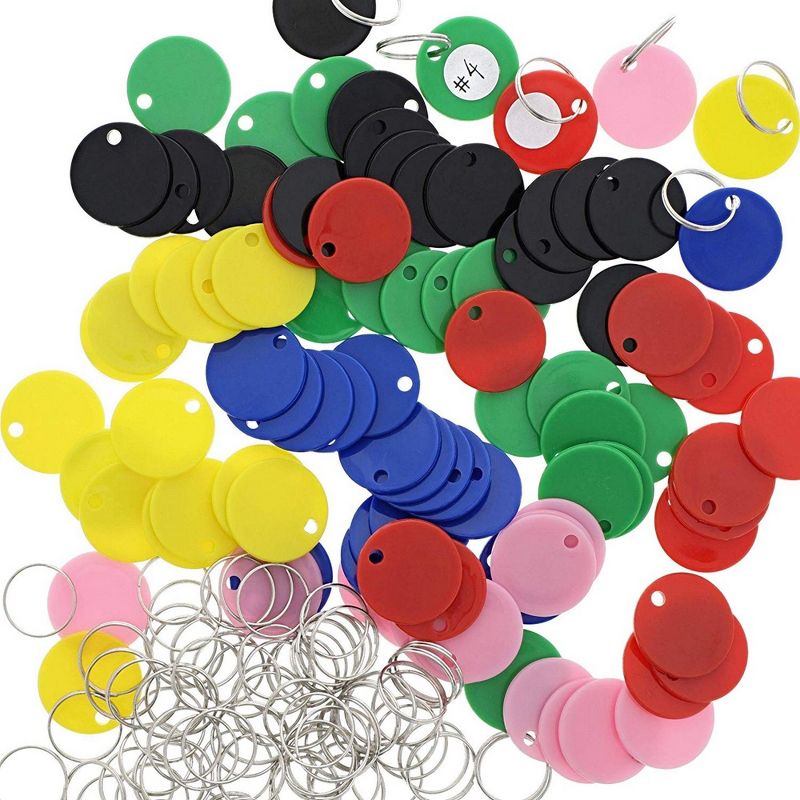 Juvale 96 Pack Round Key Tags with Split Rings and White Sticker Labels, 6 Colors (1.1 in)