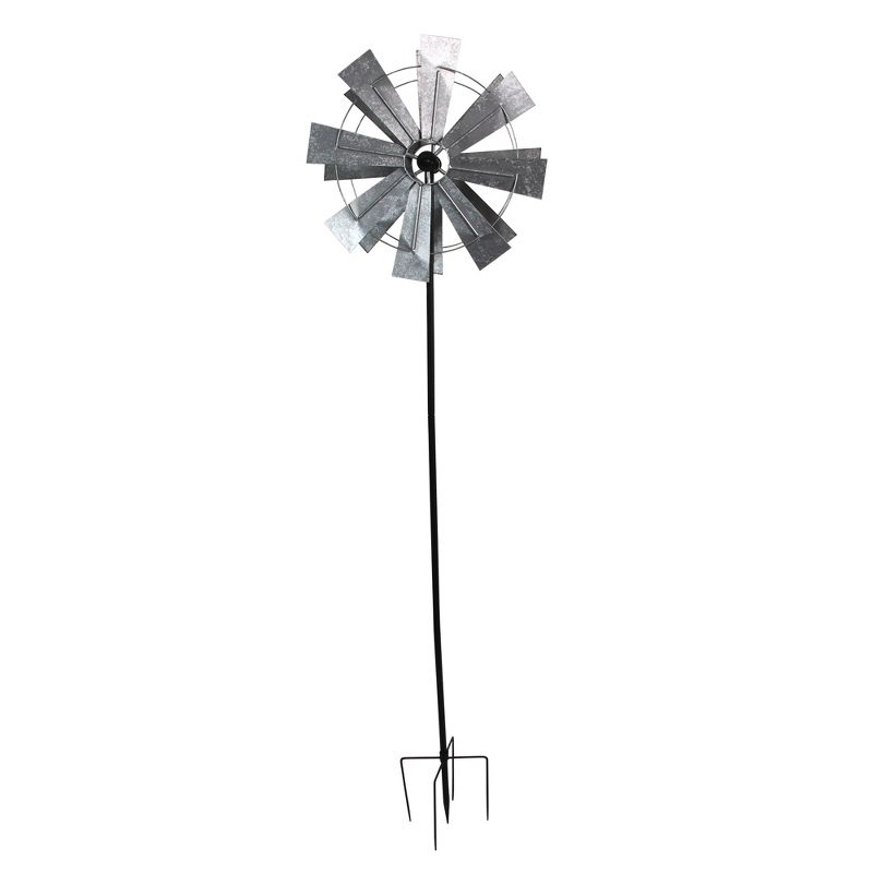 Transpac 70" Farmhouse Windmill with Rectangular Blades Garden Lawn Stake Spinner - Silver
