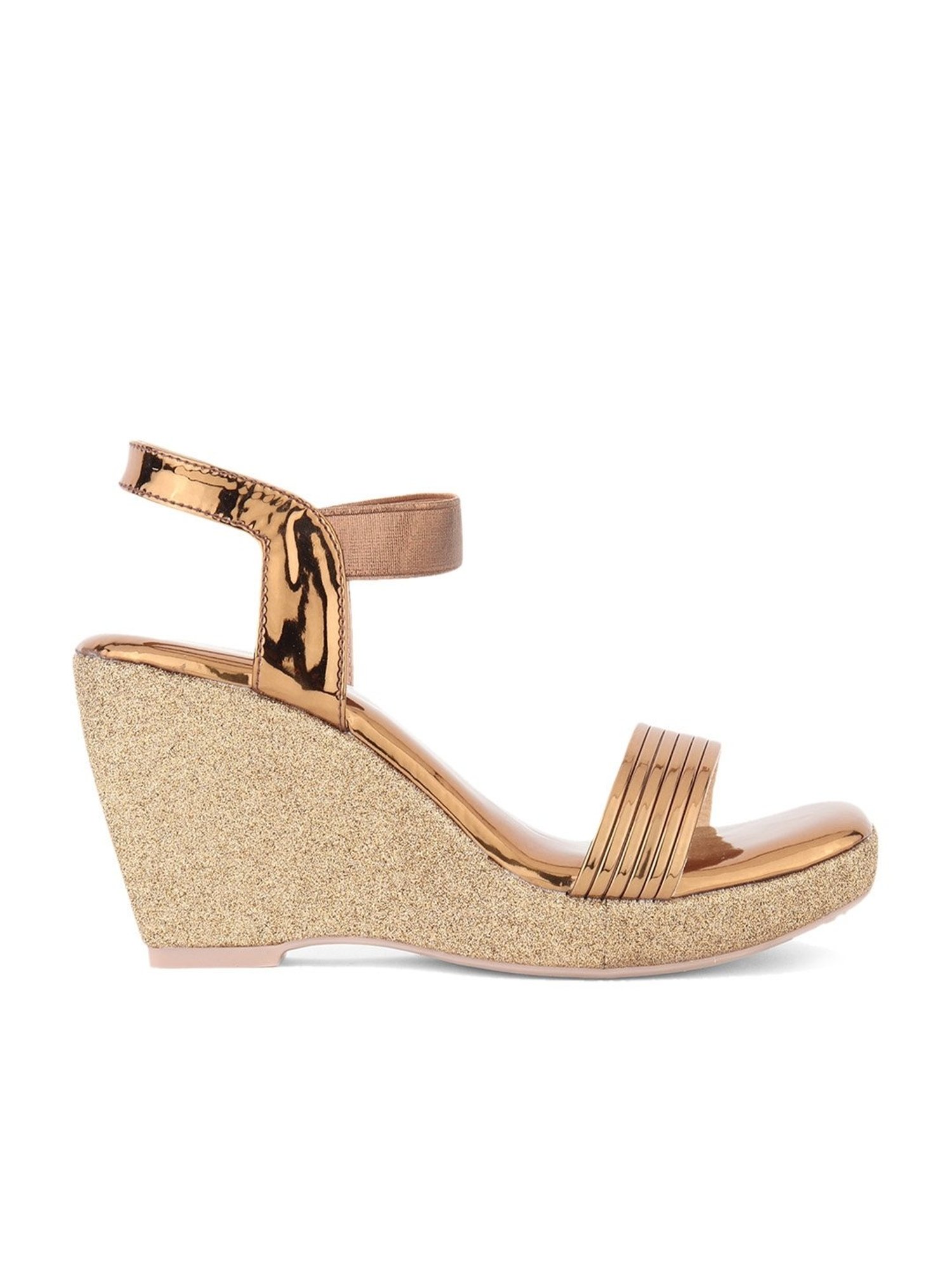 Iconics Women's Antique Gold Ankle Strap Wedges