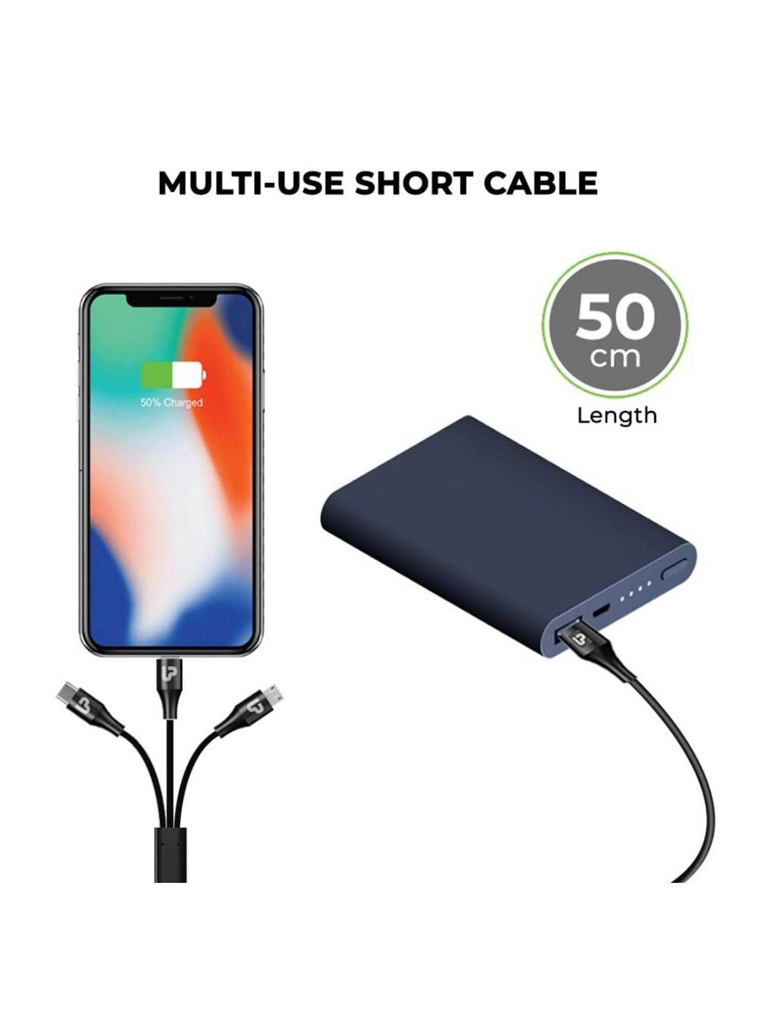 Ultraprolink UL1099 TrioLink Mini 18W 3 in 1  0.5m Fast Charging Cable (Black)