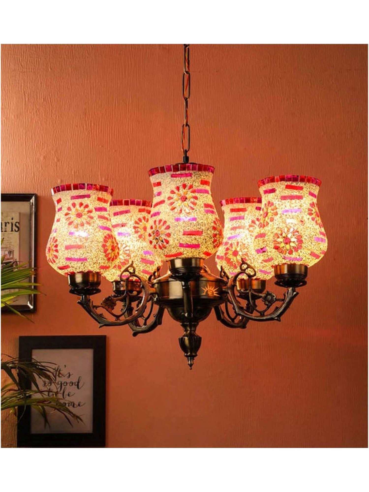 DecorativeRay Antique Gold Glass Chandelier - Set of 1