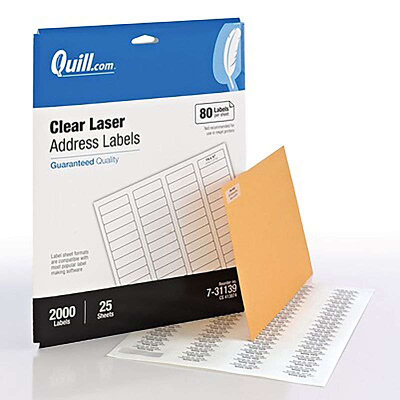 Quill Brand Laser Address Labels, 1/2" x 1-3/4", Clear, 80 Labels/Sheet 731139