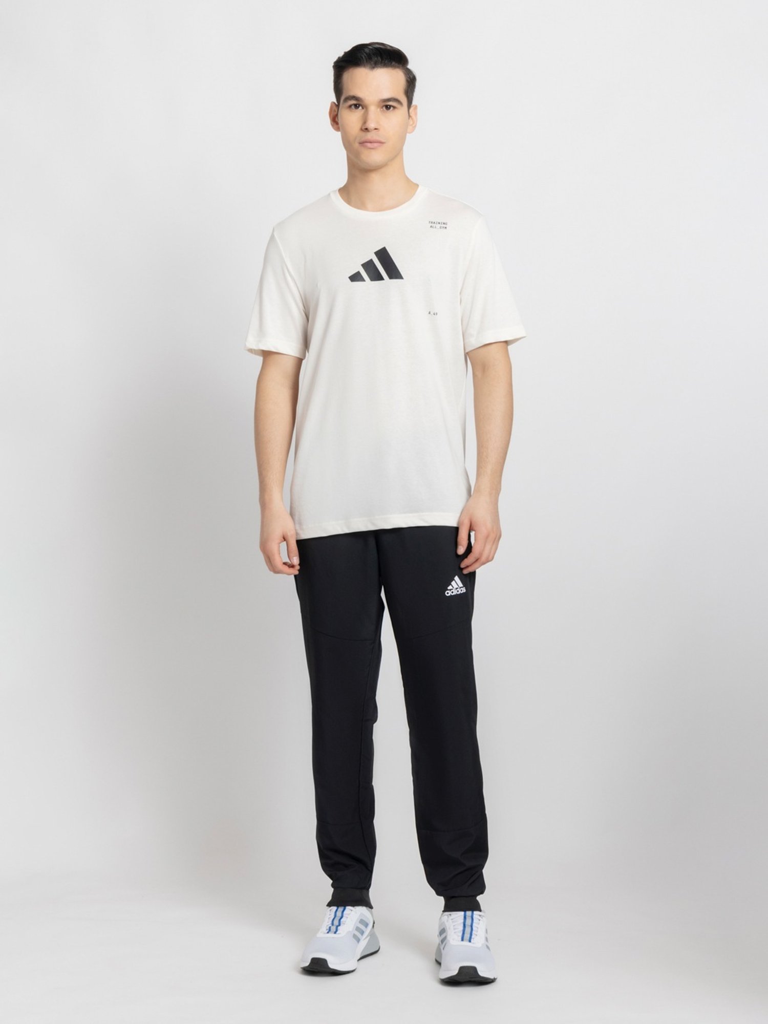 Adidas White Cotton Regular Fit Printed Sports T-Shirt