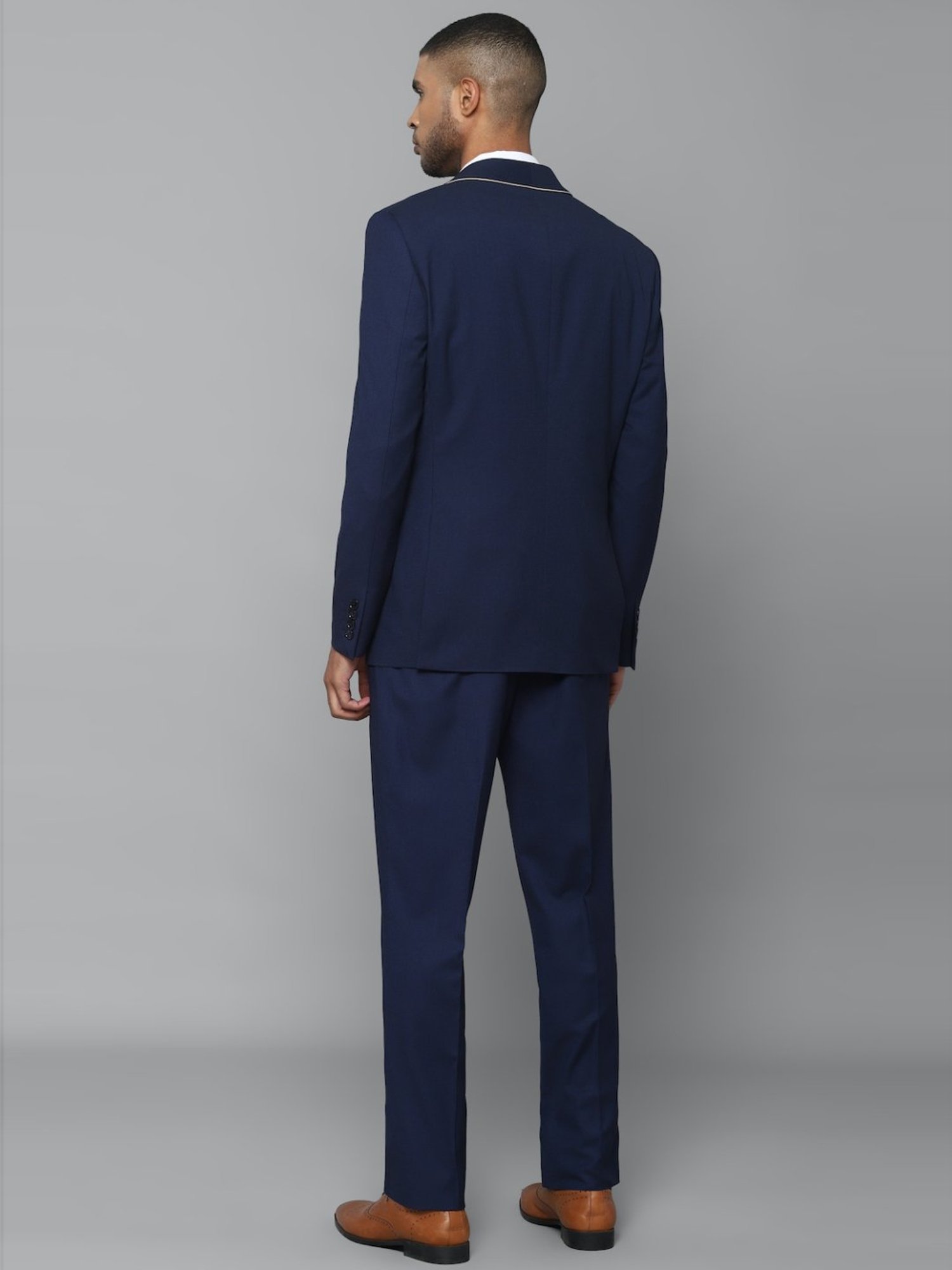 Allen Solly Navy Slim Fit Printed Three Piece Suit