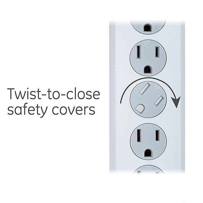 White Outlet Sur Protector 6 Ft Extension Cord Power Strip 800 Joules Flat Plug TwistToClose Safety Covers 47225