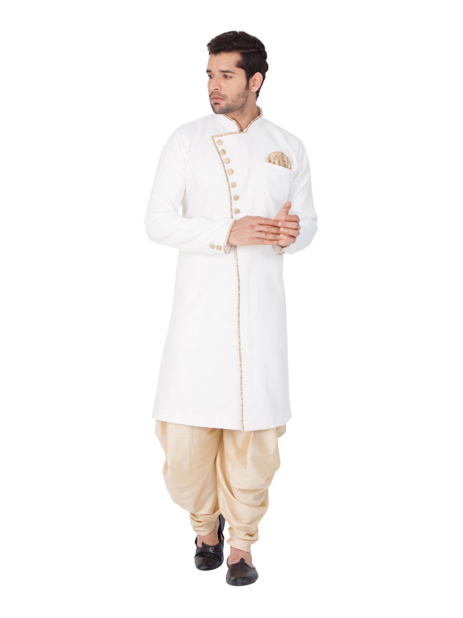 Vastramay White Cotton Straight Fit Embroidery Ethnic Suits