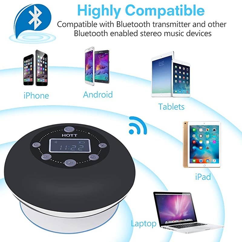 Shower Radio Bluetooth Speaker 50  Waterproof Wireless Bathroom Dab Music with Suction Cup FM Microphone 10 Hours LCD Clock Display SD Card Playing Free Call for iPhone
