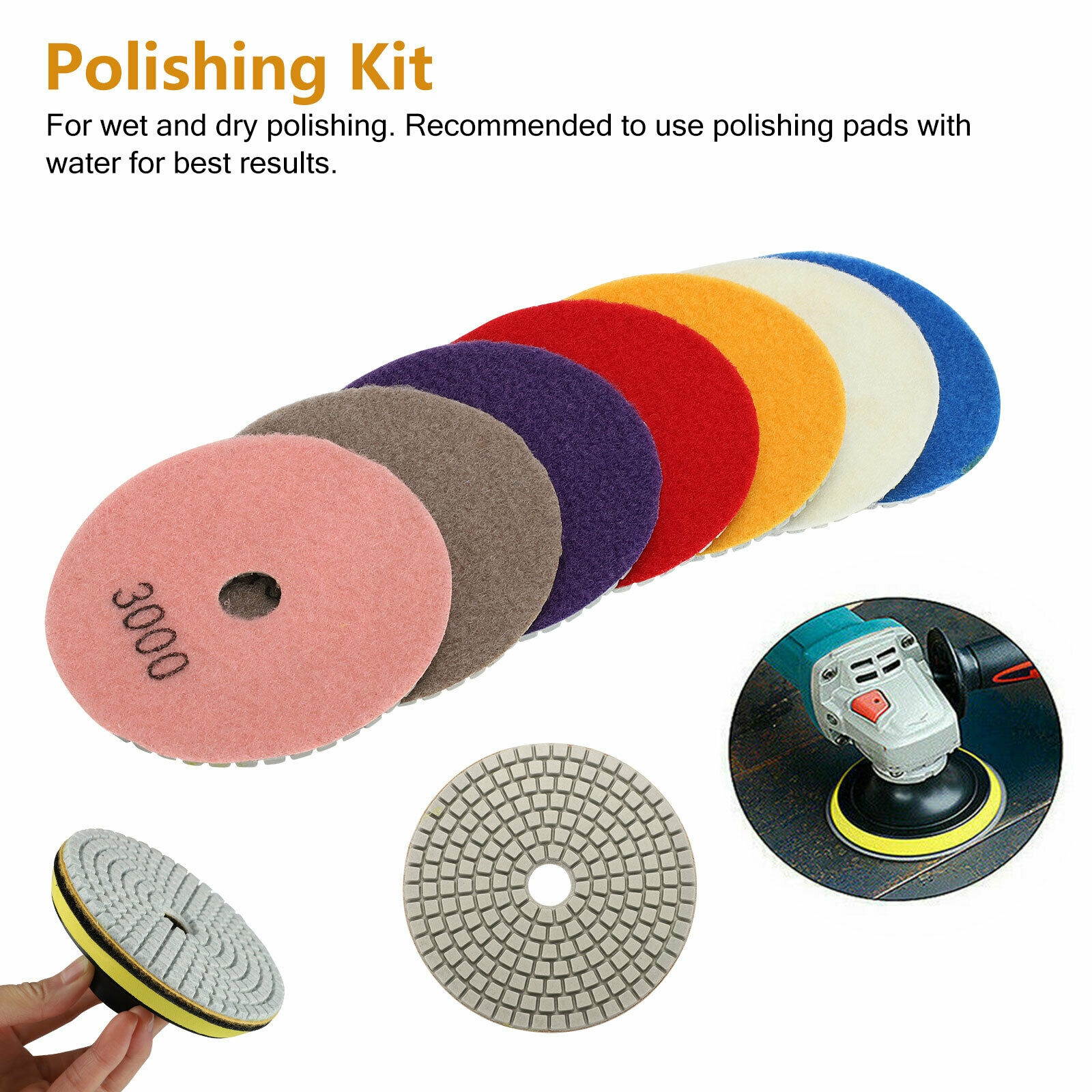 10/8PCS Set Diamond Polishing Pads 4 inch Wet Dry Granite Marble Concrete Stone