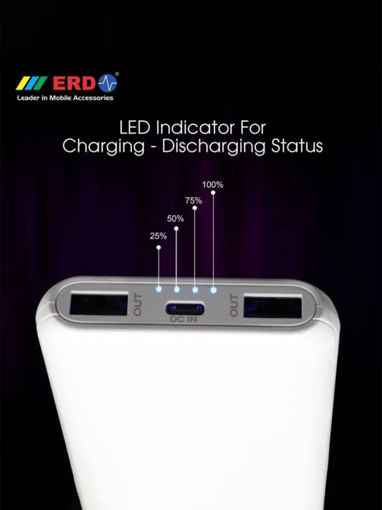 ERD 10000 mAh Power Bank Fast Charger (White)