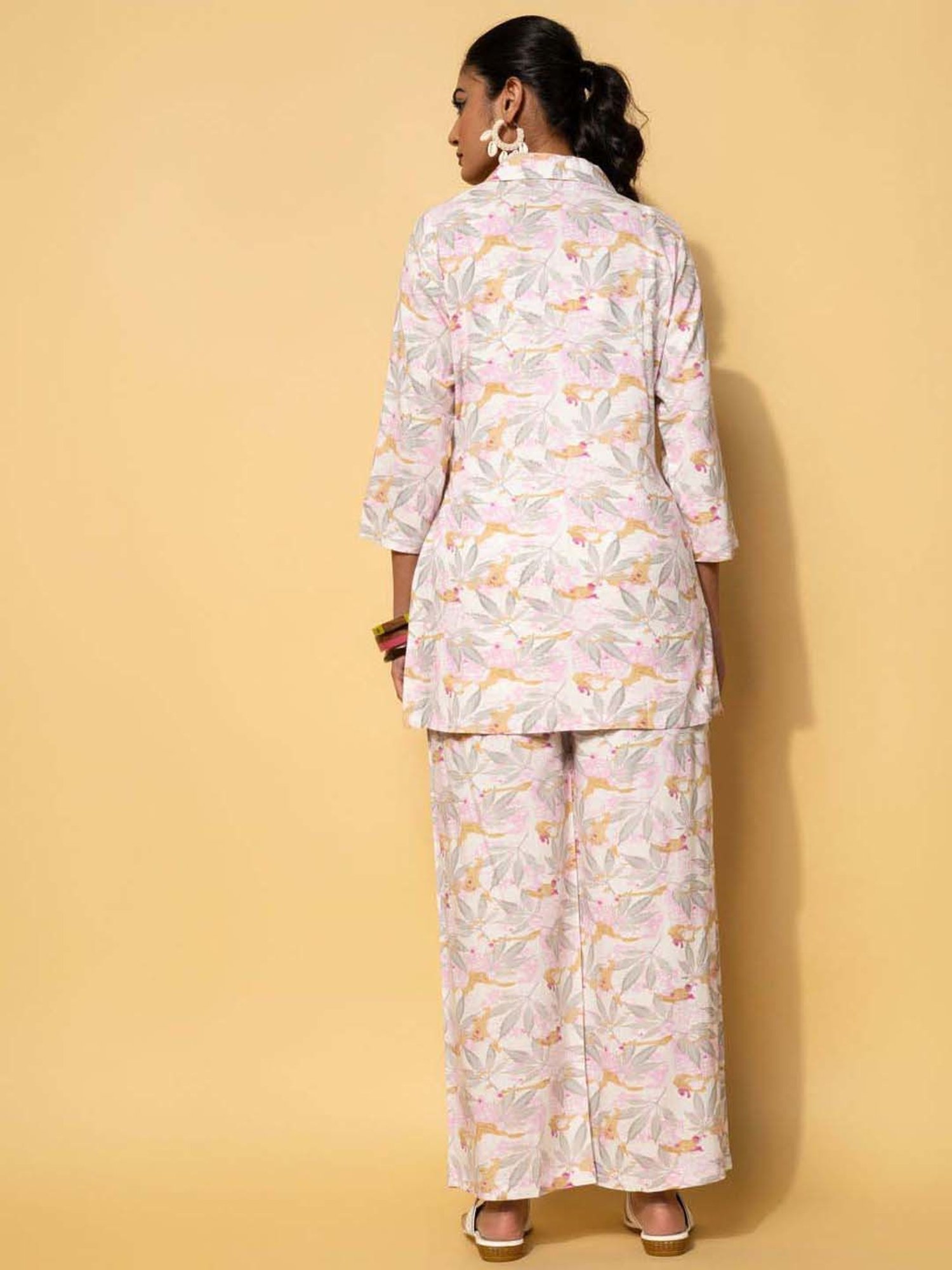 Libas White Printed Silk Blend Co-Ords