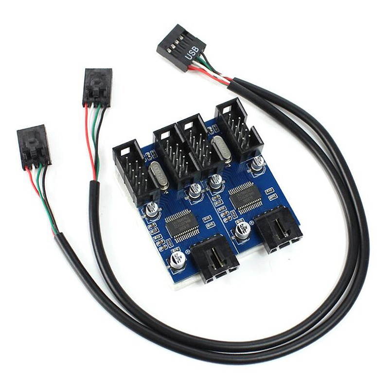 Male 1 to 4 Female 9Pin USB Header Extension Cable Card Motherboard Hub Adapter