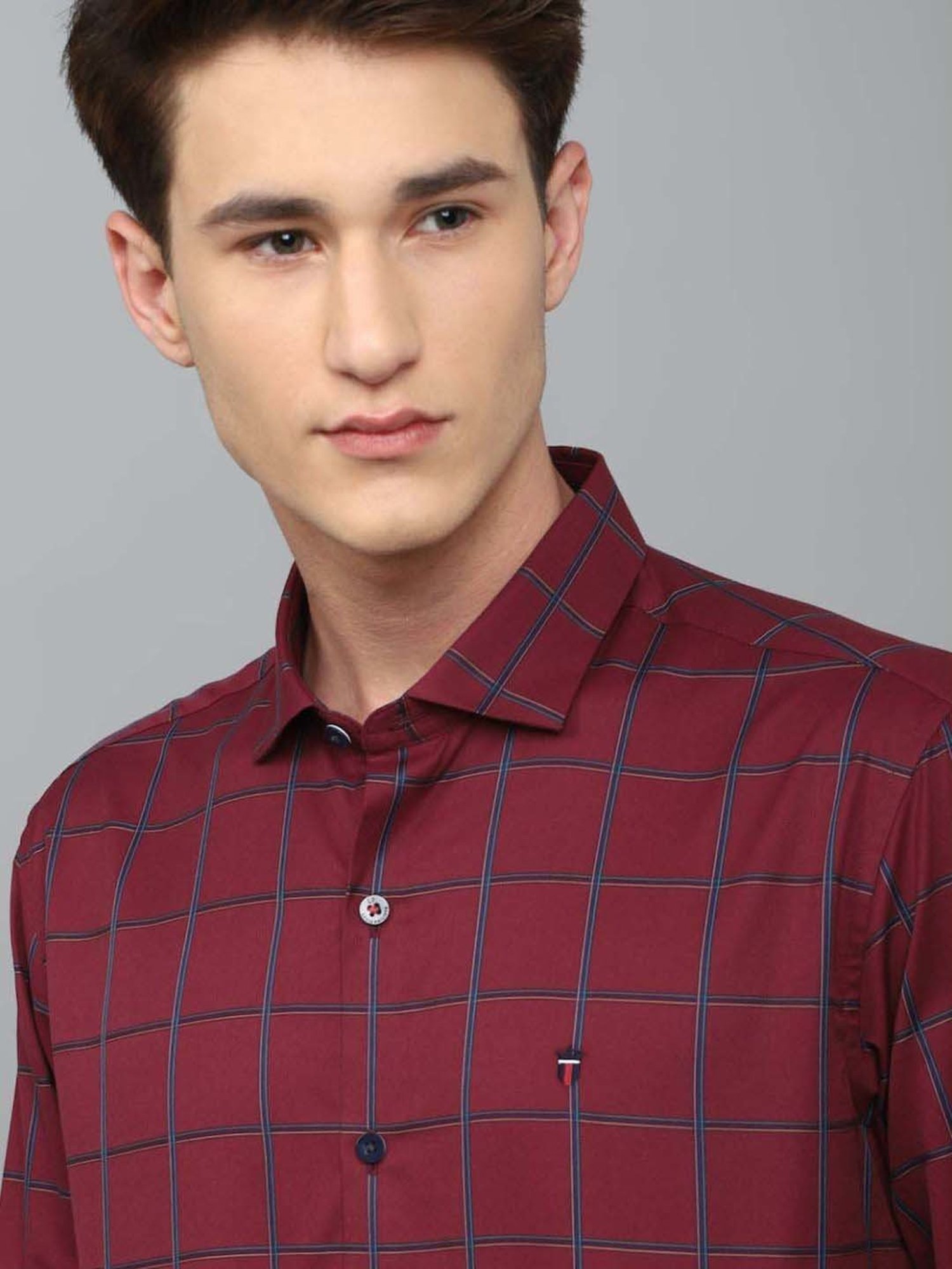 Louis Philippe Sport Maroon Slim Fit Checks Shirt