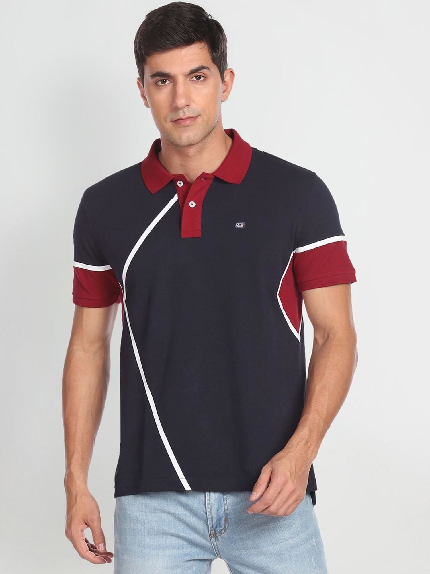 Arrow Sport Blue Cotton Regular Fit Printed Polo T-Shirt