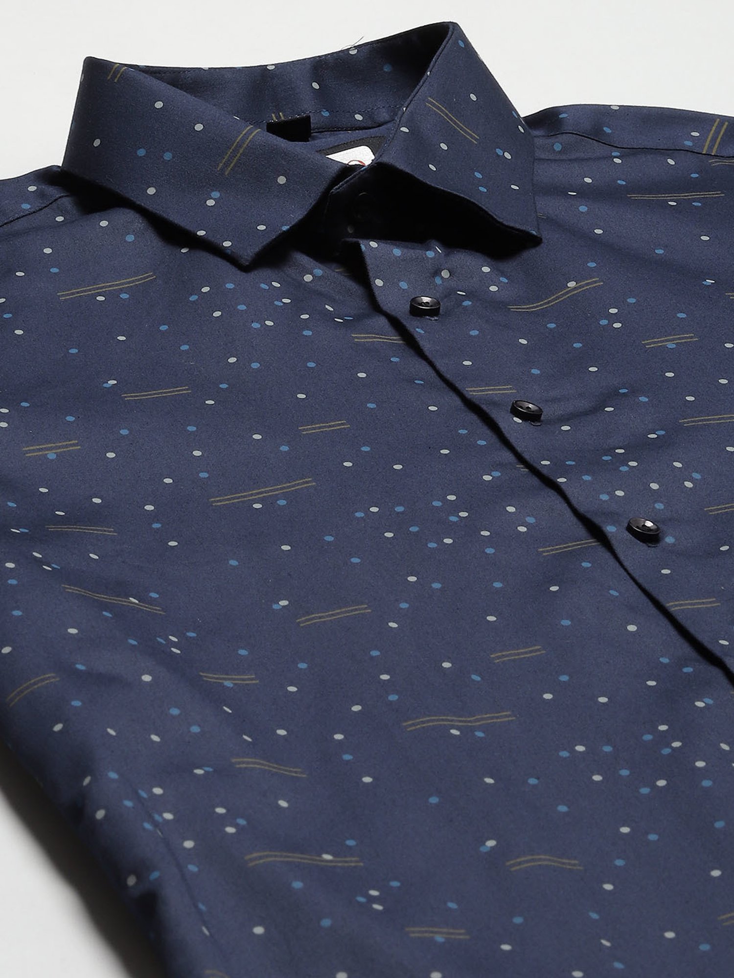 ManQ Blue Cotton Regular Fit Printed Shirt