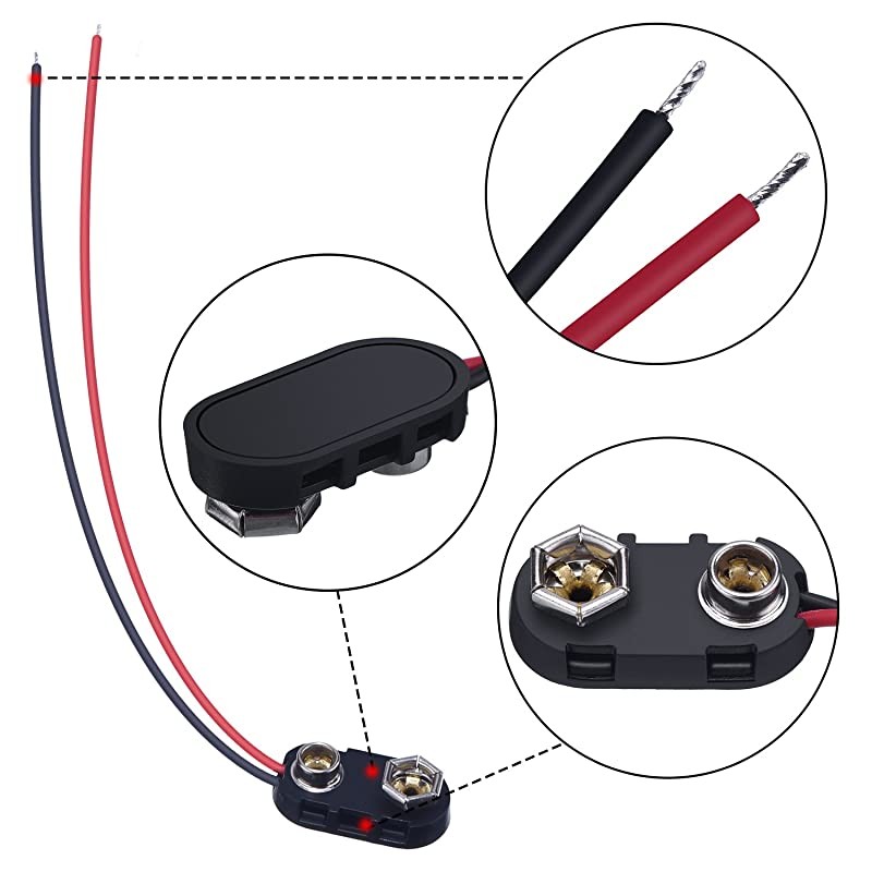 I Type Long Cable Connection Hard Shell Black Red 9 V Battery Clip Connector Buckles 8 Pack I Type Hard Shell 8 Pack