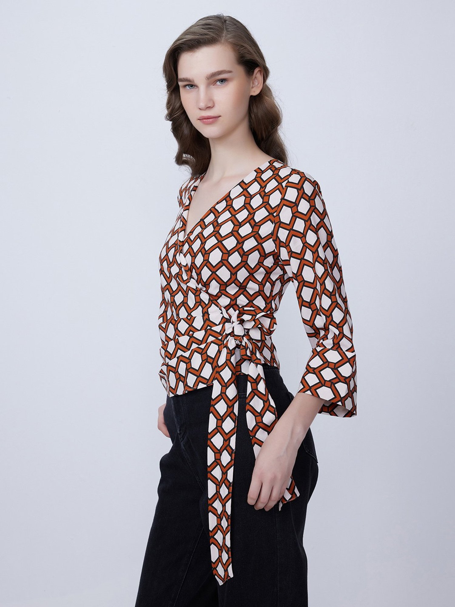 Cover Story White & Brown Printed Crop Top