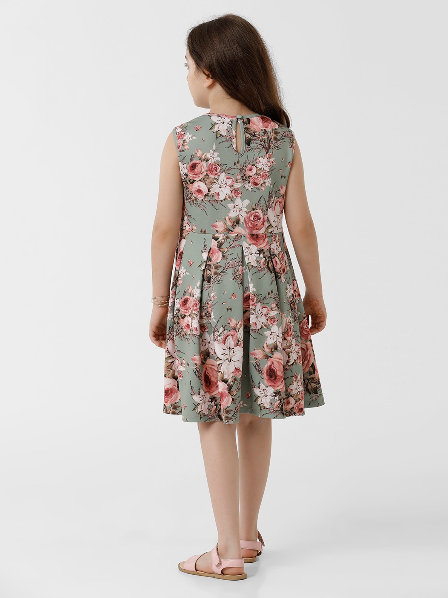 Kate & Oscar Kids Sage Green Floral Print Dress